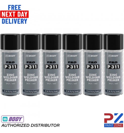 6 X HB BODY P311 ZINC WELD THROUGH PRIMER AEROSOL 400ML - BLACK